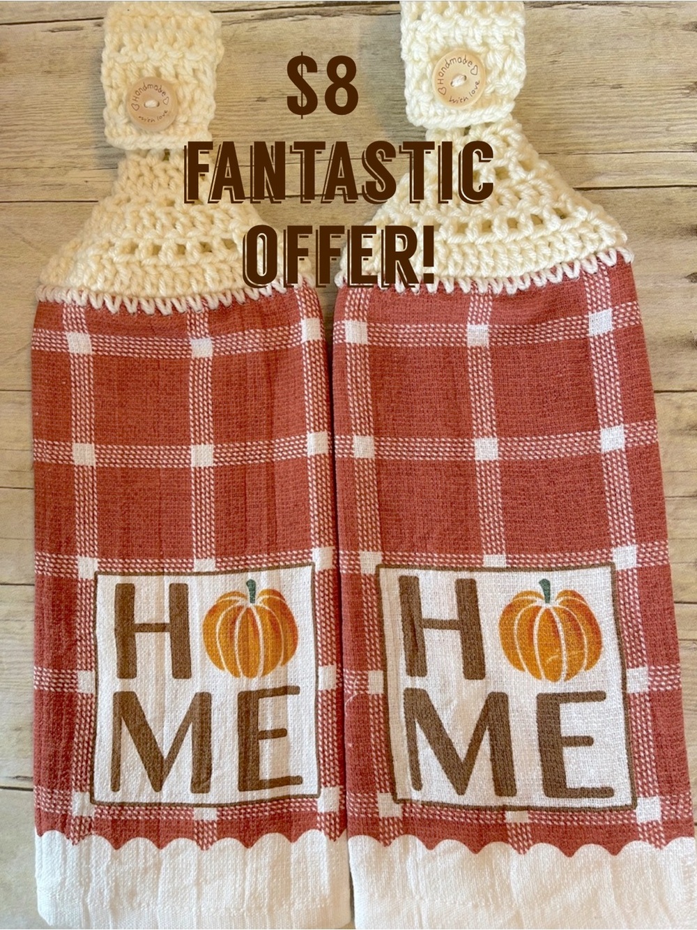 Sale! Crochet Top Hanging Towel Set of 2 Fall Decor Double Thickness